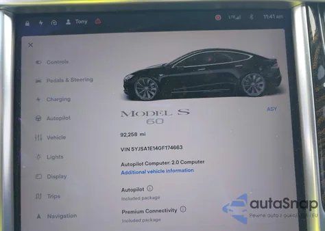 2016 Tesla Model S 60/70/75/85 from USA, damaged, VIN 5YJSA1E14GF174663